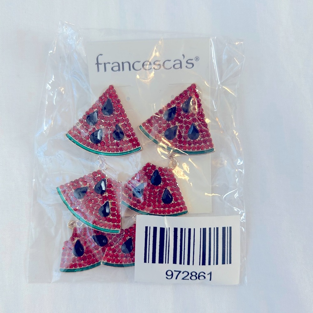 NWT Francesca’s Watermelon Dangle Rhinestone Earrings (Unopened)
